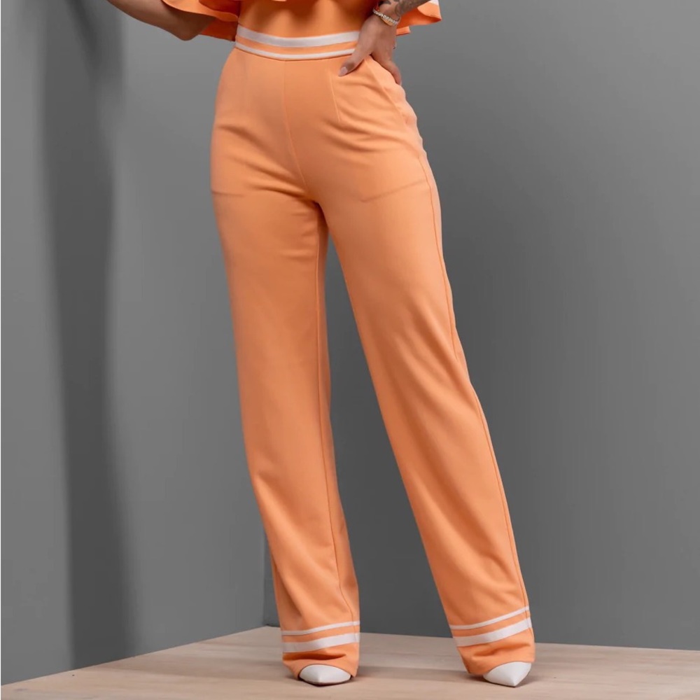 Byegreis Lynette Orange Satin Trim Dress Pants Small